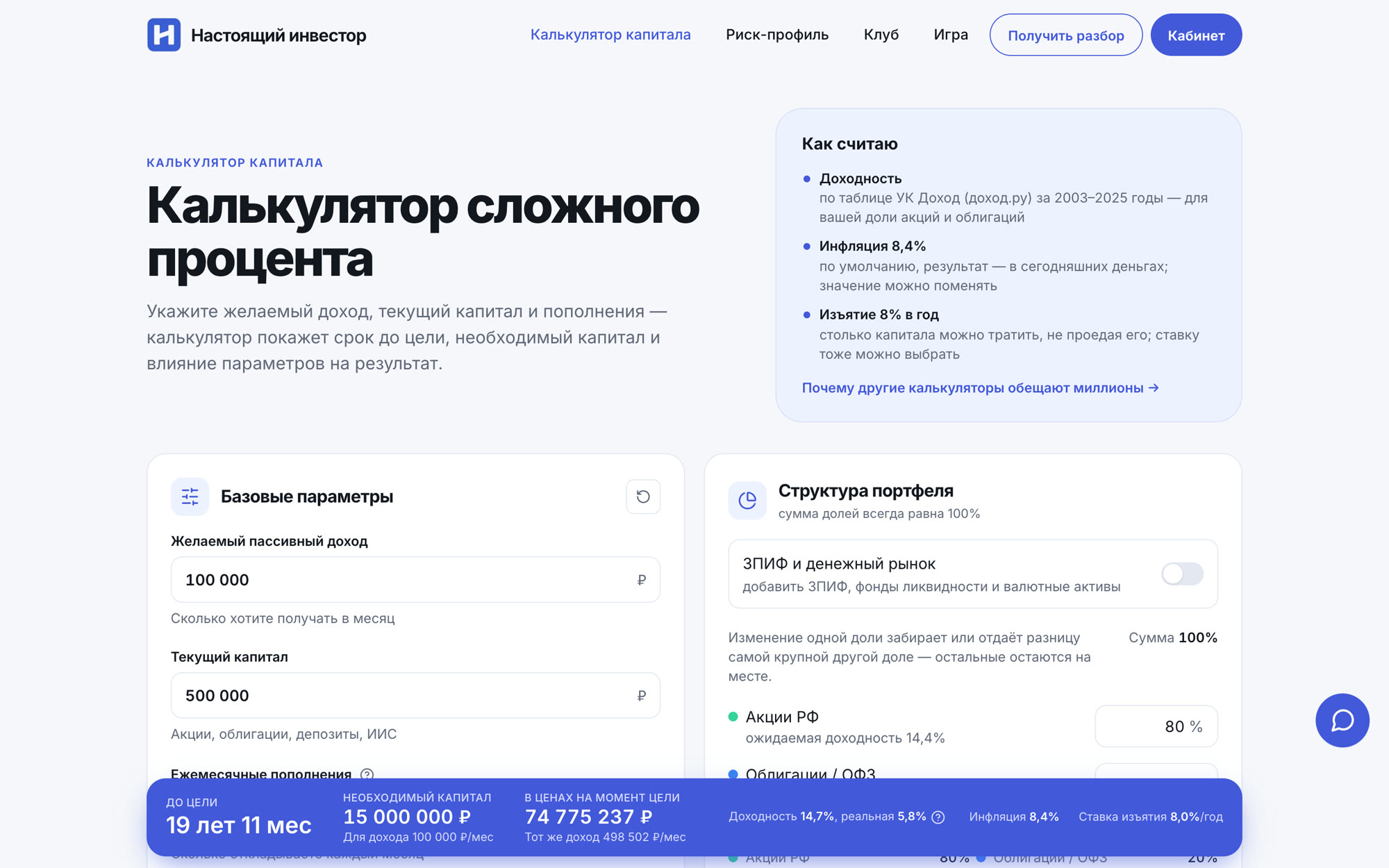 Калькулятор сложного процента